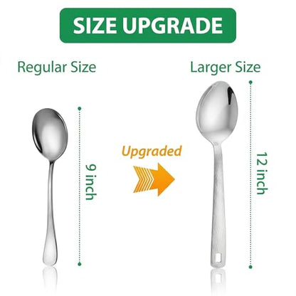 4 Pack Stainless Steel Serving Spoons, 12 Inch Large Buffet Serving Utensils, Heavy Duty 18/8 Metal Spoons with Textured Handle, Dishwasher Safe for Catering, Party, Kitchen
