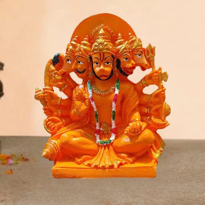 The Advitya Panchmukhi Hanuman Idol |God of Strength & Courage|Orange Hanuman Idol for Car Dashboard, Home, Office|Mandir Showpiece|Vastu Gift|6 Inches