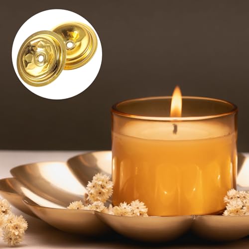 DECHOUS 20Pcs Floating Wick Holders for Oil Lamps Aluminum Round Floating Wick Discs Golden Buddhist Oil Lamps Holders for Temple Oil Candles