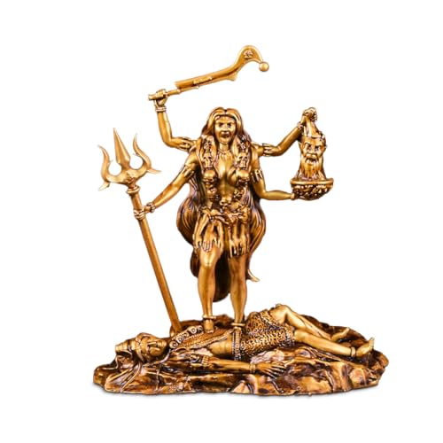 Artarium Kali MATA Statue 4 Inch Antique Gold Finish, Kali Maa Idol, Hindu Goddess Murti for Car Dashboard, Home Temple, Pooja Mandir, Office Desk, Meditation Altar & Spiritual Gift - color: Kali Mata Antique