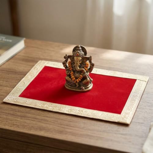 Set of Two Multipurpose Red Velvet Aasan for Mandir, Temple, Home, Office, Base, Chowki, Slab