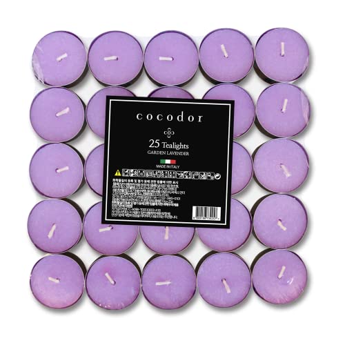 COCODOR Scented Tealight Candles/Garden Lavender / 25 Pack / 4-5 Hour Extended Burn Time/Made in Italy, Cotton Wick, Scented Home Deco, Fragrance, Mother's Day - color: Garden Lavender, size: Tealight 25P