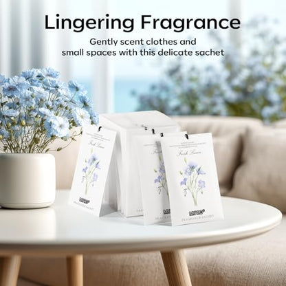 MYARO 12 Pack Fresh Linen Scented Sachets, Closet Deodorizer Car Freshener - color: Linen, size: 12 Packs