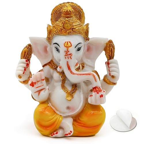alikiki Hindu Lord Ganesha Idol Statue - Indian Diwali Gifts Small Ganesh for Car Dashboard Decor India God Home Mandir Murti Pooja Yoga Meditation Room Altar Kit Decor Wedding Gift - color: Marble Color
