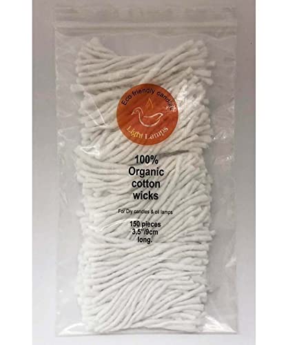 150 Cotton Wicks 3.5"/9cm, Organic Cotton Wicks for DIY Projects, Cotton Wicks for Candles, Ideal for Kerosene Oil Lamp, Diya Candle Making, Cotton Wicks for Oil Lamps, Wick Burner