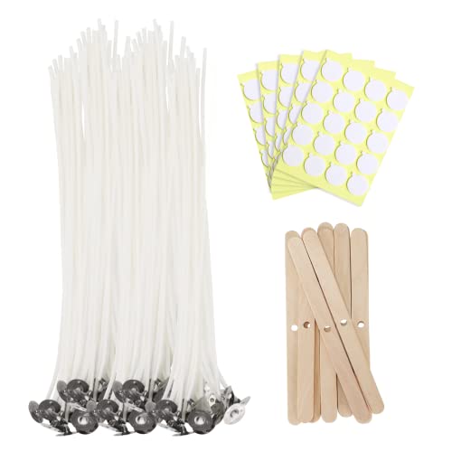 JEAWIWI 100 Pcs Cotton Candle Wicks, 10 in, with Wick Stickers & Holders - size: 10 Inches