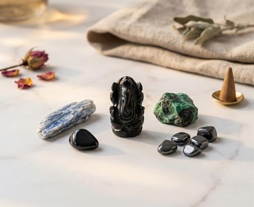 Natural Black Agate Gemstone Ganesha Statue Sculpture Sign of Success and Good Luck. - color: Black Agate Ganesh