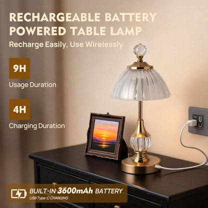Gold Crystal Battery Operated Rechargeable Lamp Cordless, Pumpkin - color: Gold-Pumpkin