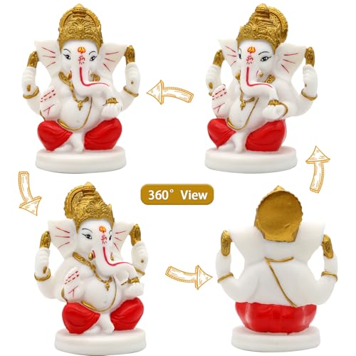 alikiki Polystone Lord Ganesha Statue - 5”H Hindu God Ganpati Idol for Pooja Mandir Home Office Decor Ganesh Murti Temple Altar Shrine Puja Item Indian Spiritual Gifts