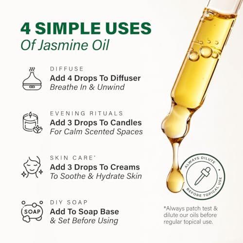 100% Pure Jasmine Oil - 4 Fl Oz Jasmine Essential Oil for Hair, Skin, Diffuser, Aromatherapy & DIY Soap Making Scent (Pack of 3) - size: 4 Fl Oz (Pack of 3)