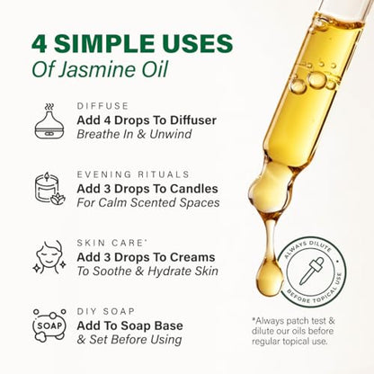 100% Pure Jasmine Oil - 4 Fl Oz Jasmine Essential Oil for Hair, Skin, Diffuser, Aromatherapy & DIY Soap Making Scent (Pack of 3) - size: 4 Fl Oz (Pack of 3)