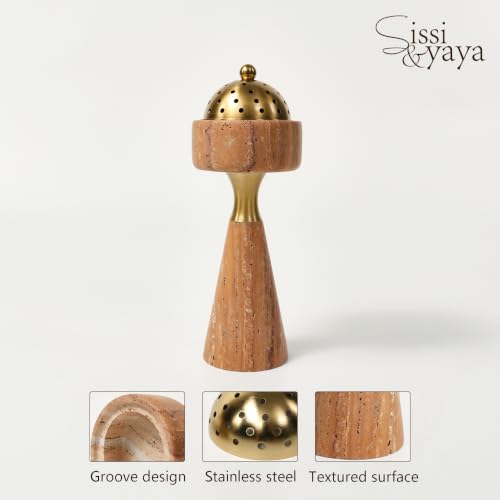 Sissi & yaya Marble Incense Burner with Brass Cover, 11 x 3.8 inches, Multi-Purpose Holder for Cones, Coils and Sticks (Light Brown) - color: Light Brown