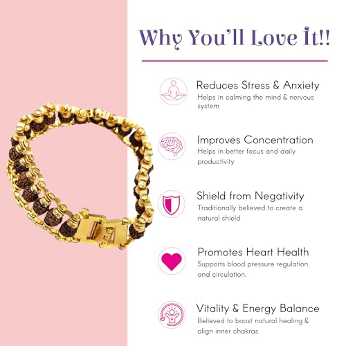 LOVENSPIRE Gold-plated 5 Face Original rudraksha beads Bracelet for Men – Panchmukhi Spiritual Wrist jewelry for Meditation & positive Energy - color: Gold Royal