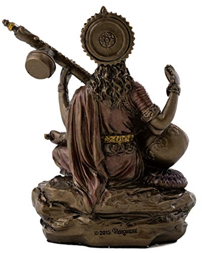 Top Collection Mini Saraswati Statue - Hindu Goddess of Knowledge, Music, Arts, and Wisdom Sculpture in Premium Cold Cast Bronze - 3-Inch Collectible Figurine (Sm. Saraswati) - size: Sm. Saraswati