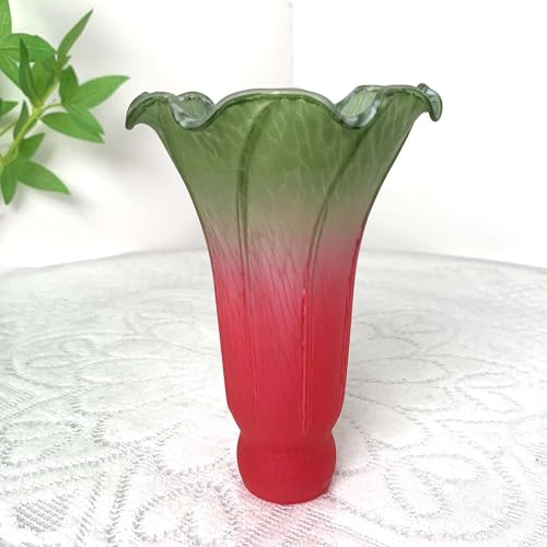 Bieye LS68 Lily Flower Blown Glass Lampshade (Red Green, Opening I.D. 1.26" x O.D. 1.5") - color: Red Green, size: Large I.D. 1.26" x O.D. 1.5"