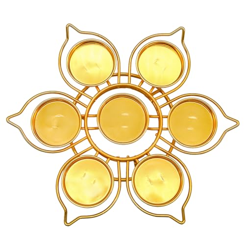 Golden Metal Diya for Diwali - Lotus-Shaped Candle Holder Reusable Diwali Diya Set for Puja Wedding Navratri Housewarming Elegant Hindu Religious Gifts Home Mandir Temple Altar Pooja Decor