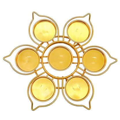 Golden Metal Diya for Diwali - Lotus-Shaped Candle Holder Reusable Diwali Diya Set for Puja Wedding Navratri Housewarming Elegant Hindu Religious Gifts Home Mandir Temple Altar Pooja Decor