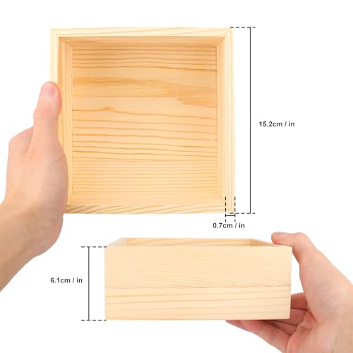 10 Pack 6 x 6 Inches Unfinished Wooden Boxes, Small Unfinished Square Wood Box Bulk, Small Wooden Box for DIY, Jewelry Storage, Home Decor, Succulent Plant Pot - size: 10 Pack 6 x 6 Inches
