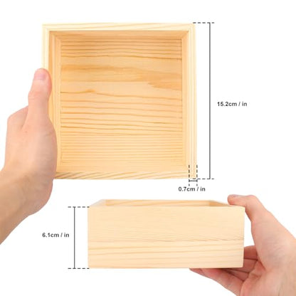 10 Pack 6 x 6 Inches Unfinished Wooden Boxes, Small Unfinished Square Wood Box Bulk, Small Wooden Box for DIY, Jewelry Storage, Home Decor, Succulent Plant Pot - size: 10 Pack 6 x 6 Inches