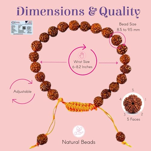 LOVENSPIRE Gold-plated 5 Face Original rudraksha beads Bracelet for Men – Panchmukhi Spiritual Wrist jewelry for Meditation & positive Energy - color: Classic Saffron