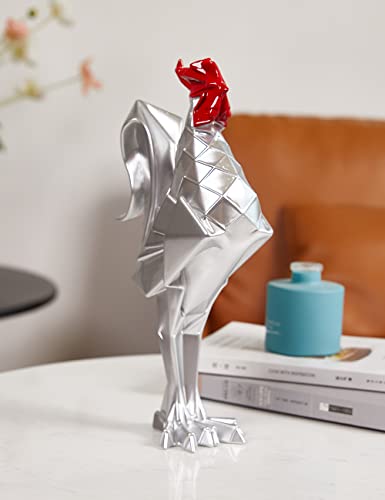 Rooster Sculpture Statue Animal Figurine Modern Decor 12.2 Inch - color: Silver