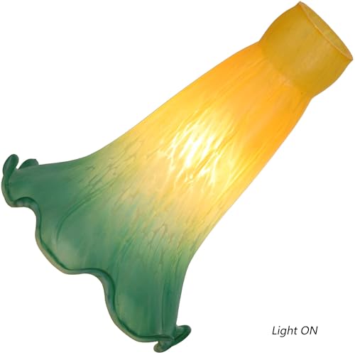 Bieye LS17S Lily Flower Blown Glass Lampshade (Yellow Cyan, Opening I.D. 0.87" x O.D. 1") - color: Yellow Cyan, size: Small I.D. 0.87" x O.D. 1"