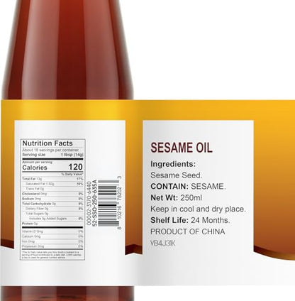 52USA 100% Pure Sesame Oil, Toasted Sesame Oils, 8.45 Fl Oz (250 ml), Premium Toasted Sesame Seed Oil, Aromatic & Nutty Flavor, Sesames Oil Cooking Ideal for Asian Cooking, Baking, Soup - size: 250 ml