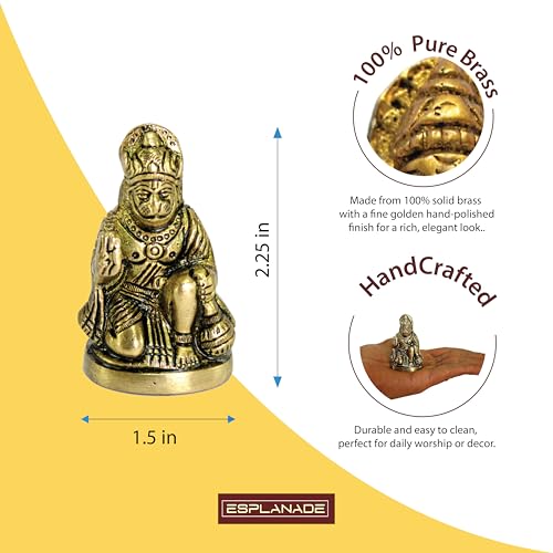 Brass Hanuman Anjaneya Pavan Putra Bajrangbali Idol Murti Moorti Statue (2.5 Inch) - style: Hanuman
