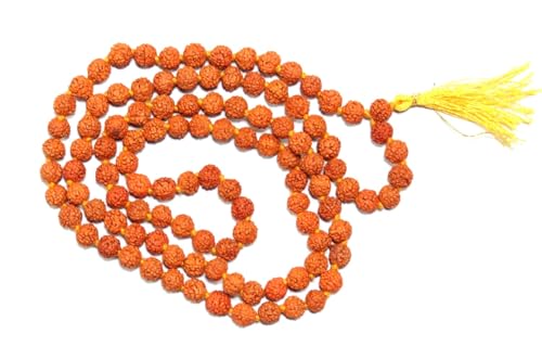 ASHIRWAD Original Nepali Certified Rudraksha Mala Natural Himalayan Genuine Rosary Tibetan Garland Necklace Bracelat for Wearing and Japa Mala 5 Mukhi Mala, 108 Beads Mala | AE000146-00 - style: 6 Mukhi One Piece