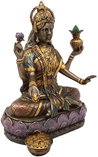 Ebros Hindu Goddess of Wealth and Prosperity Lakshmi Sitting On Lotus Throne Statue Hindu Decor Figurine