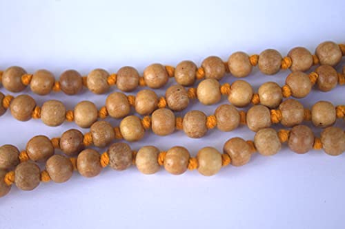 8MM Tulsi mala Beads Necklace Holy Basil 108 + 1 Beads Ram Japa Prayer Mala Energized 108 Hindu Tibetan Buddhist Rosary for Chanting Mantra - color: Orange Tessel