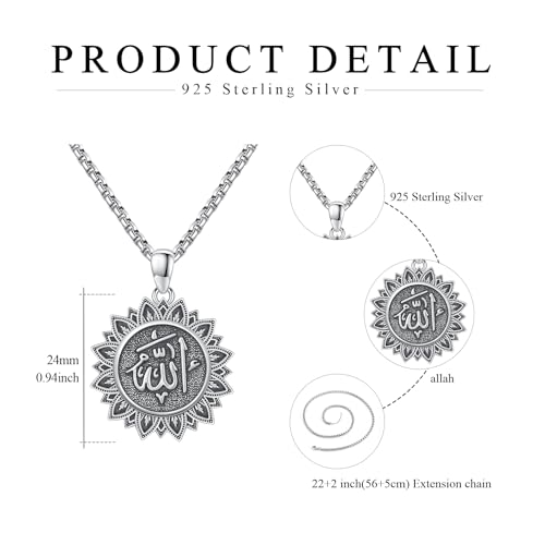 Coexist Necklace 925 Sterling Silver Yin Yang/Star of David Pendant World Religions Harmony Necklace Religion Jewelry Gift for Men - style: Allah