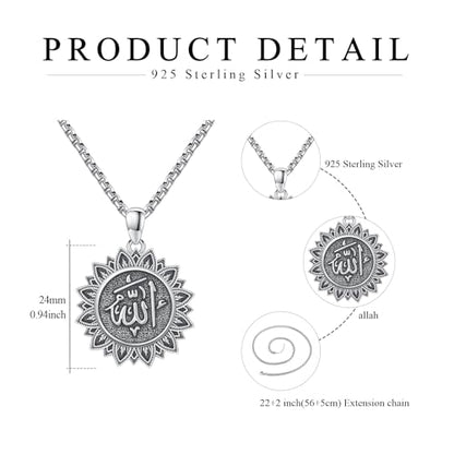 Coexist Necklace 925 Sterling Silver Yin Yang/Star of David Pendant World Religions Harmony Necklace Religion Jewelry Gift for Men - style: Allah