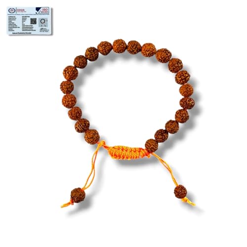 LOVENSPIRE Gold-plated 5 Face Original rudraksha beads Bracelet for Men – Panchmukhi Spiritual Wrist jewelry for Meditation & positive Energy - color: Classic Saffron