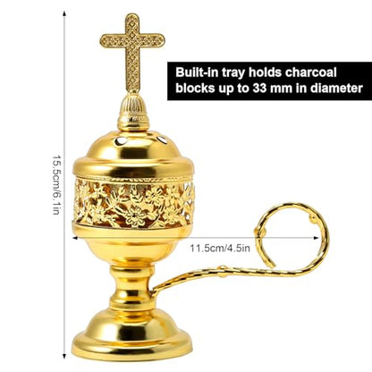 Yawlsow Incense Burner, Frankincense Charcoal Incense Stand, Bakhoor Incense Burner Holder, Ideal for Aromatherapy, Yoga and Spa, Home and Christian Church Censer, (Gold) - color: Gold