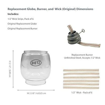 Light of Mine - Dietz #76 Original Lantern with Replacement Wick Strips (#76 Replacement Globe, Burner, Wick) - style: #76 Replacement Globe, Burner, Wick
