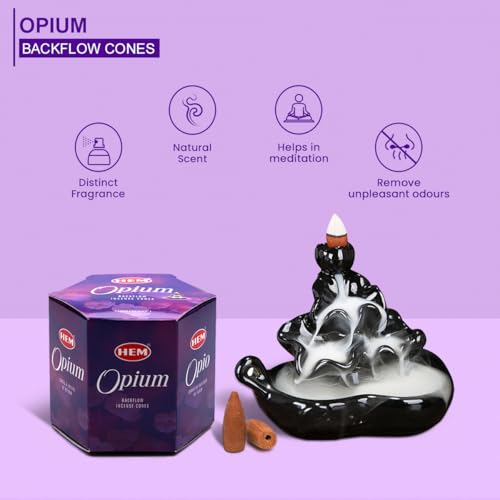HEM Opium Backflow Incense Cones – Pack of 40 Brown Cones | Long-Lasting Exotic Aroma for Positivity, Relaxation & Cleansing | Wood Powder Aromatherapy for Stress Relief & Air Purification