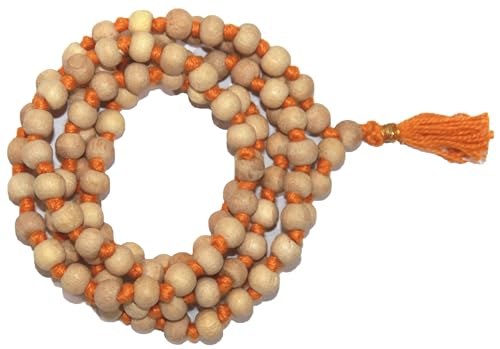 Tulsi Holy Basil Prayer Beads Japa Mala Necklace 108 Beads Hand Knotted Tulsi Jaap Mala with Jaap Bag, Meditation and Yoga Accessory Blessed & Energized Hindu Tibetan Buddhist Subha Rosary