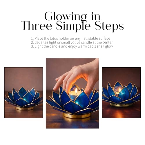 Om Gallery Gemstone Lotus Tea Light Holder, Candle Styling, Saphire - color: Sapphire, size: Regular