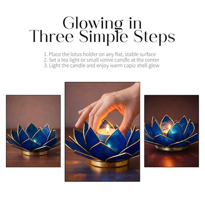 Om Gallery Gemstone Lotus Tea Light Holder, Candle Styling, Saphire - color: Sapphire, size: Regular