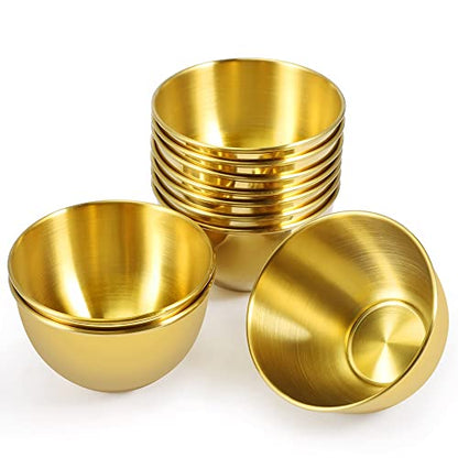 10 Pack 3.3inch Stainless Steel Sauce Dishes Mini Individual Saucers Bowl Round Seasoning Dishes Sushi Dipping Bowl Appetizer Plates, Golden - color: Golden x 10