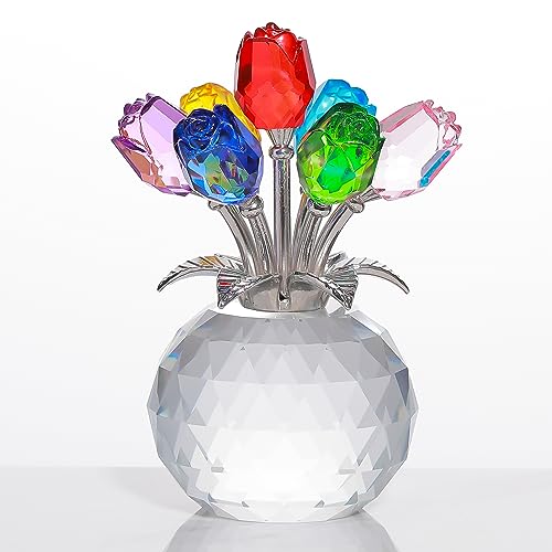 Movdyka Colorful Crystal Rose Glass Flowers with Vase Figurine Home Decor - color: Colorful-crystal Rose