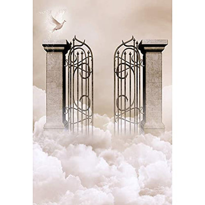 Laeacco 5x7ft Holy Heaven Gate Backdrop Dove White Cloud Magical Mystery Backdrop for Birthday Baby Shower Party Decor Adults Portraits Wedding Photo Studio Props Trunk or Treat Booth