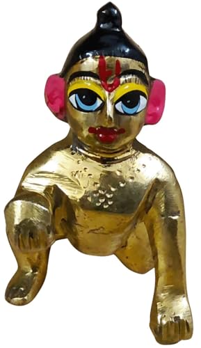 Ladoo Gopal Brass Murti | 3 Inches Small Bal Krishna Idol in Solid Brass | Handcrafted Baby Gopal Statue for Home Mandir, Puja Room, Gifting & Janmashtami - size: Ladoo Gopal-B