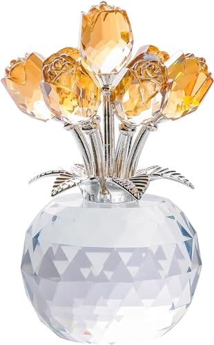 Movdyka Crystal Rose Glass Flowers with Vase Figurine Champagne Home Decor - color: Champagne -Crystal Rose