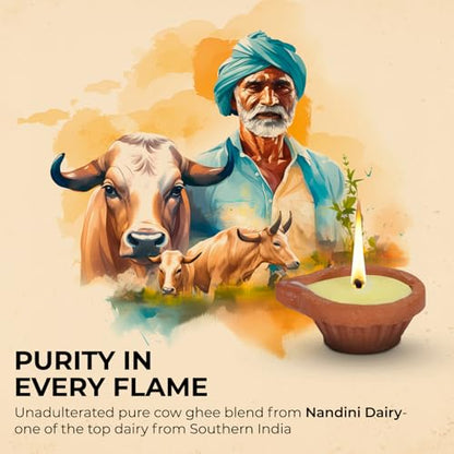 Welburn Veda&Co™ Pure Cow Ghee Diya for Puja - 30 Pieces, 45 Minutes Burn Time, Clarified Butter Filled, Paraffin Free, Clay Diya Lamp, Ready to Use Diya, Yoga & Meditation, Eco Friendly Pooja Diyas