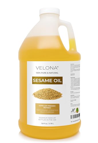 velona Sesame Seed Oil - 1 Gallon / 128 fl oz, Expeller Pressed, Refined - size: 128 Fl Oz (Pack of 1)