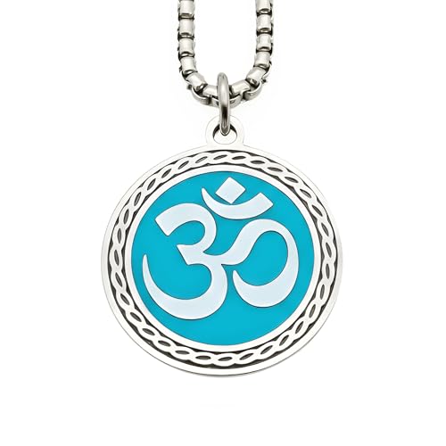 1" Stainless Steel Necklace Charms | Third Eye Vision | Peace Symbol | Finding Your Self | Yin & Yang | Moon Cat | Turtle Power | Flower of Life | | OM | Mystical Spiritual Protection, for Men & Women - style: OM Radiant Sky Silver
