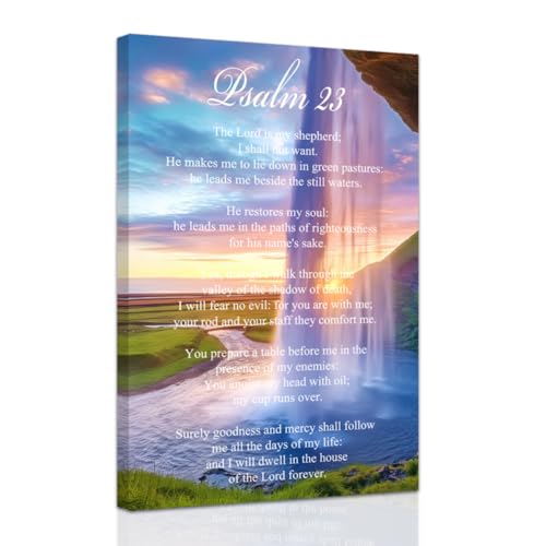 ZXHYWYM Christian Canvas Wall Art Psalm 23 Painting Bible Verses Pictures Scripture Wall Decor Inspirational Prints for Home Bedroom Decor Framed (28" x 42") - color: Blue, size: 28" x 42"