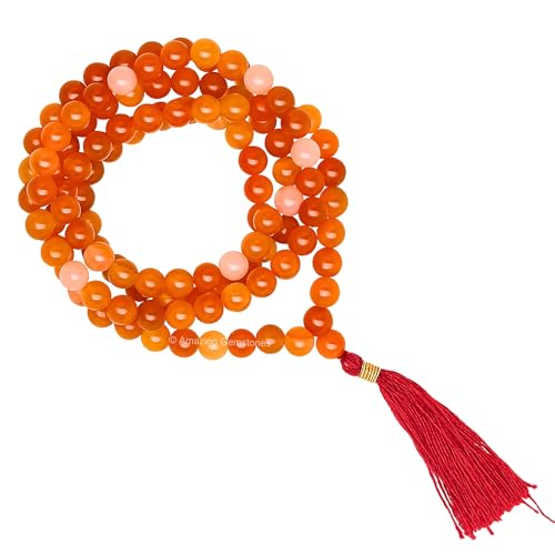 Amazing Gemstone Carnelian 108 Bead Mala - 8mm Round Beads for Meditation & Mindfulness, Plain - color: Carnelian, style: Plain